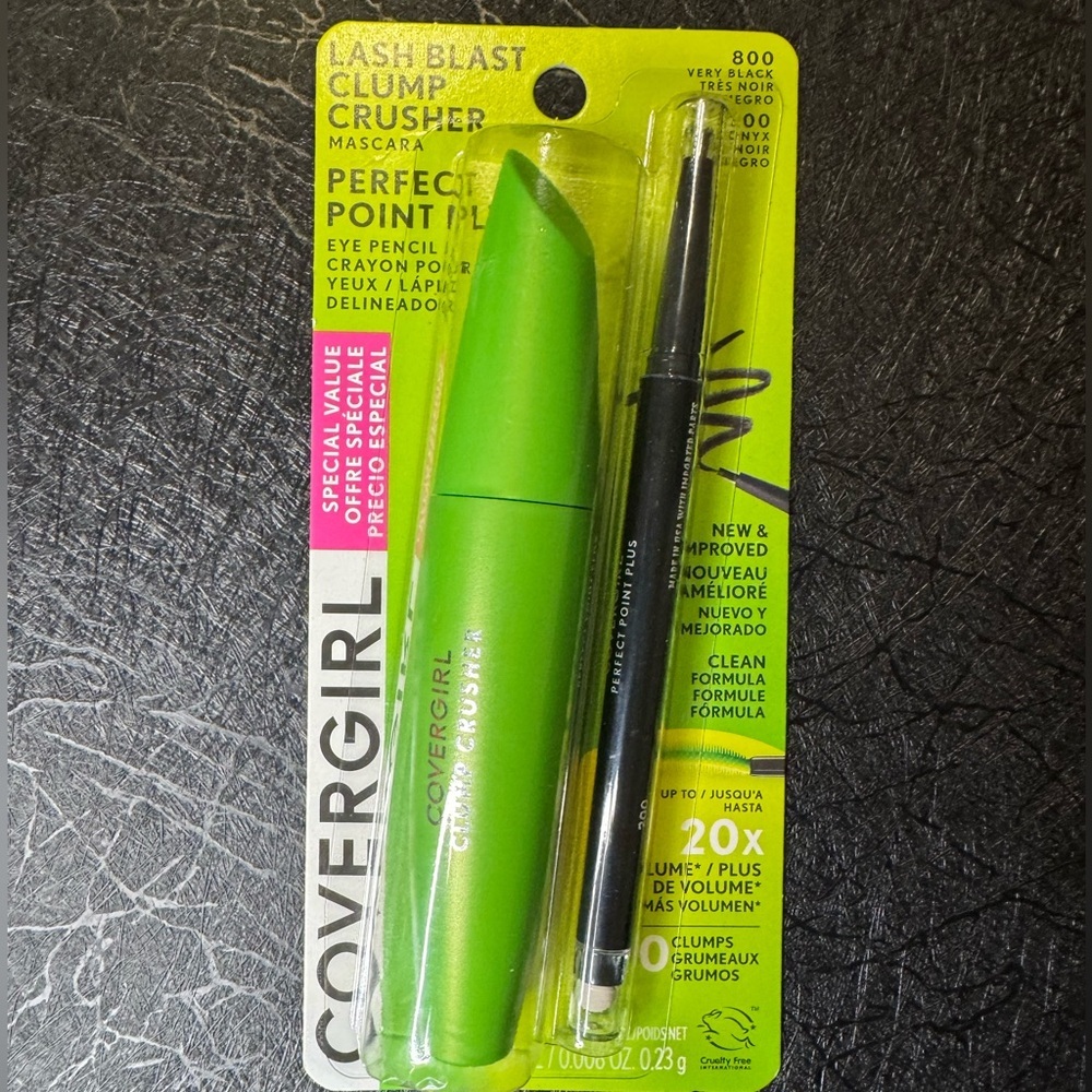 Covergirl Clump Crusher Mascara &Perfect Point Eye Pencil #800 Very Black & Onyx